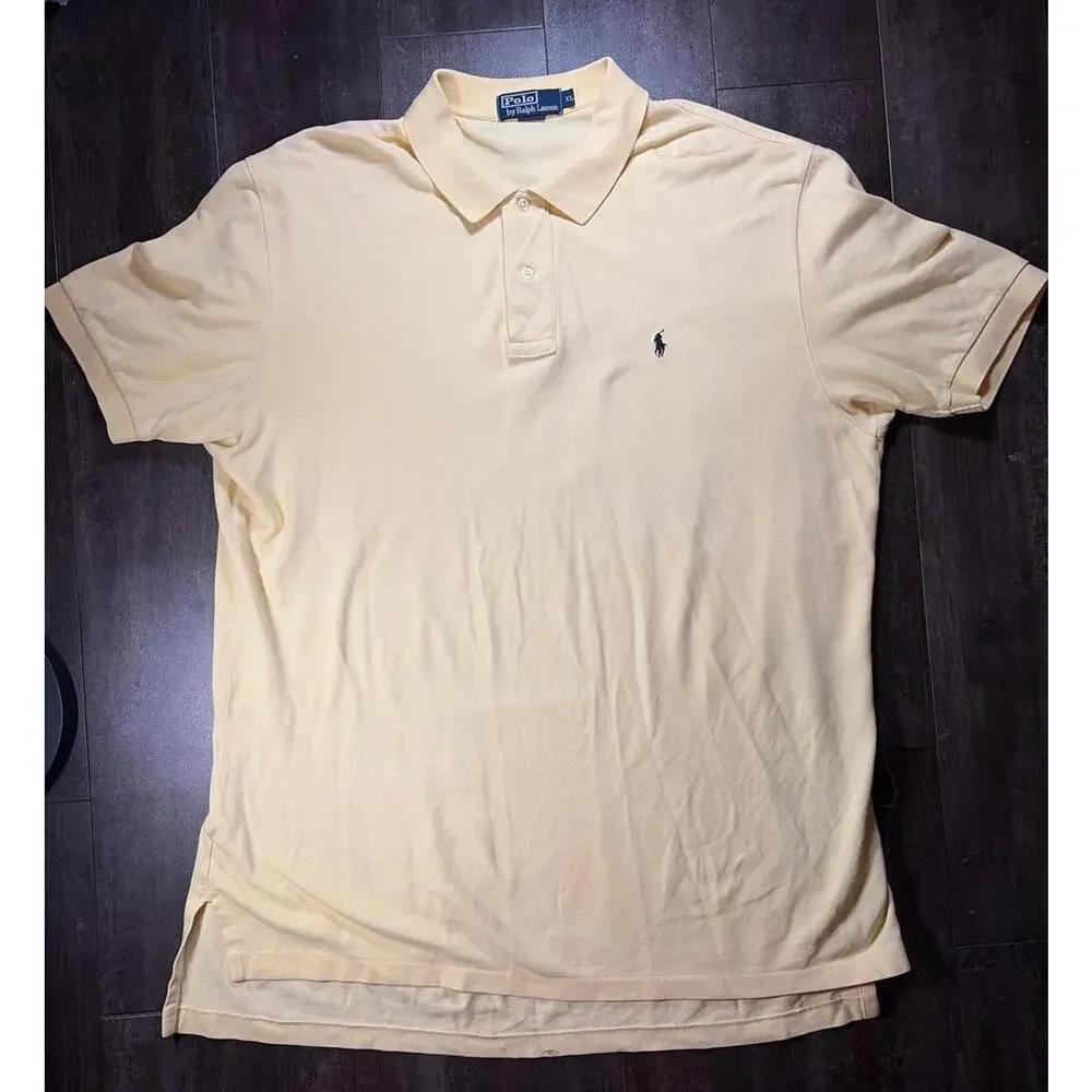 Polo Ralph Lauren Polo Shirt Yellow Pony Logo Short Sleeve‎ Mens XL Cotton
